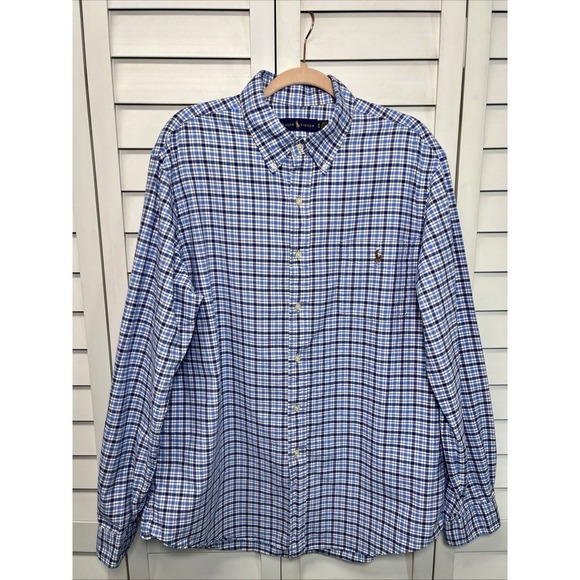 Ralph Lauren Plaid Long Sleeve Cotton Pony Logo Button Down Shirt Men's Size XL - Picture 1 of 9